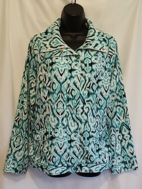 Laura Ashley Teal Black White Patterned Bomber Jacket